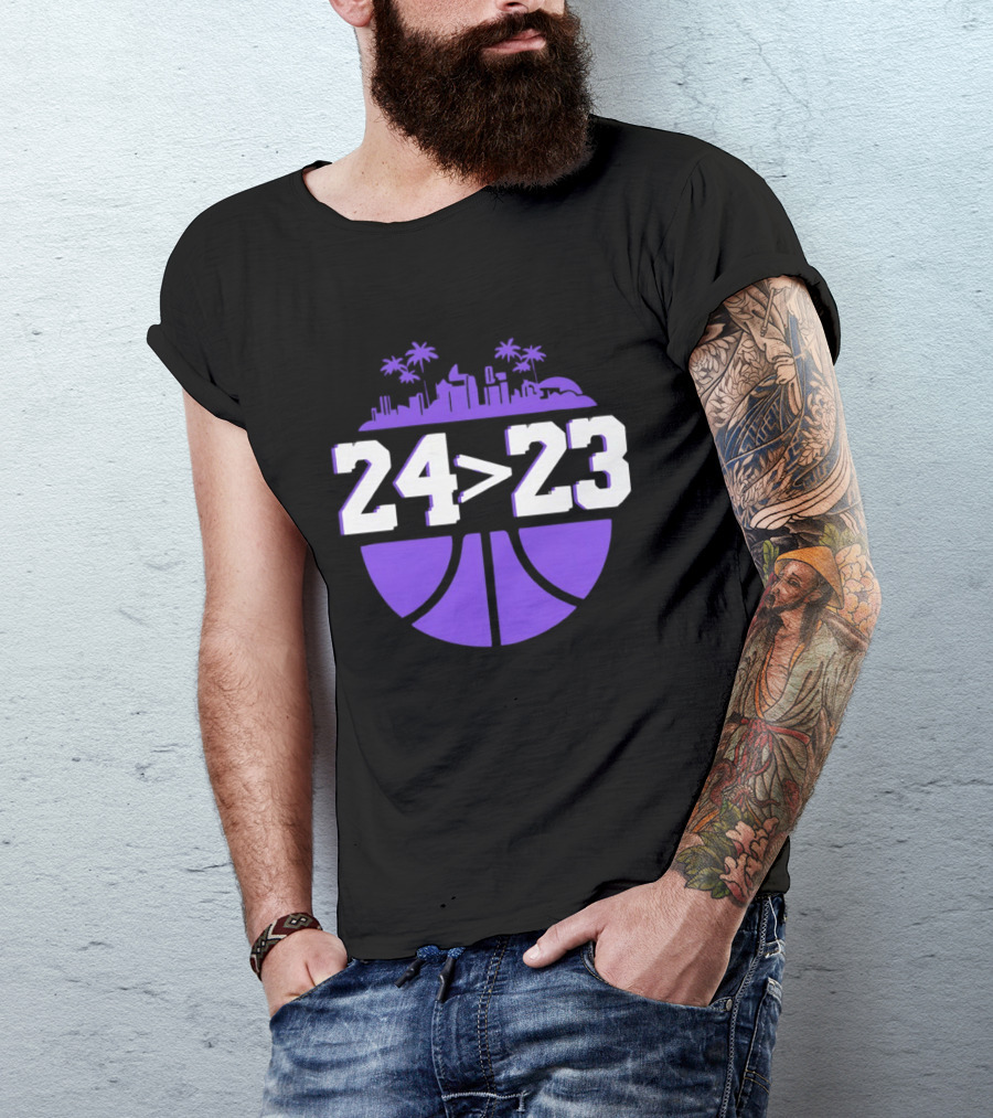 24 Is Greater Than 23 Basketball Los Angeles Skyline T-Shirt