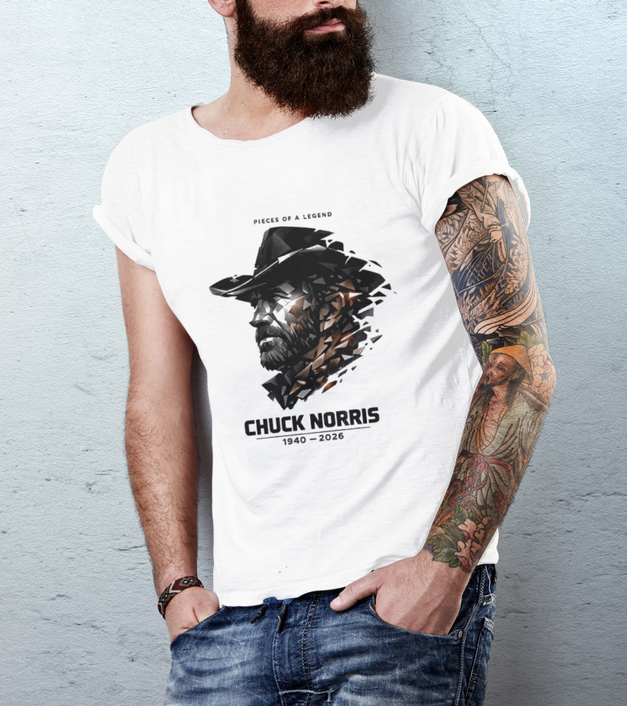 Chuck Norris Pieces Of A Legend 1940 2026 Cowboy Hat Triangular Fragmentation T-Shirt