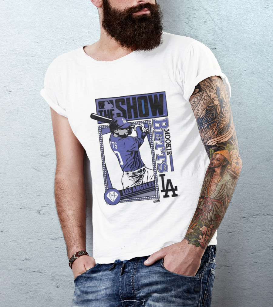MLB The Show Mookie Betts 50 Los Angeles Dodgers Caricature T-Shirt