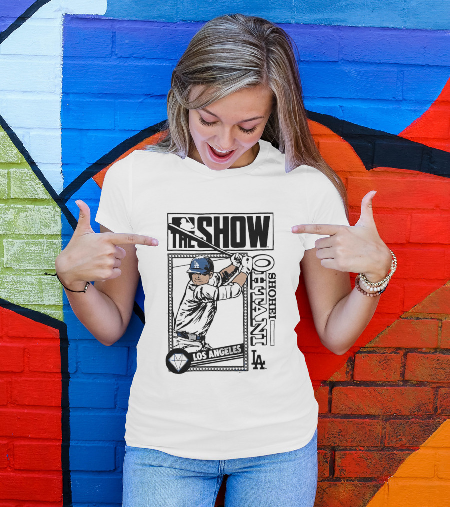 Shohei Ohtani 17 MLB The Show Los Angeles Dodgers Caricature T-Shirt