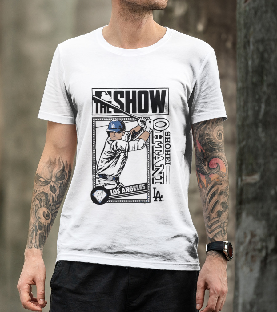 Shohei Ohtani 17 MLB The Show Los Angeles Dodgers Caricature T-Shirt