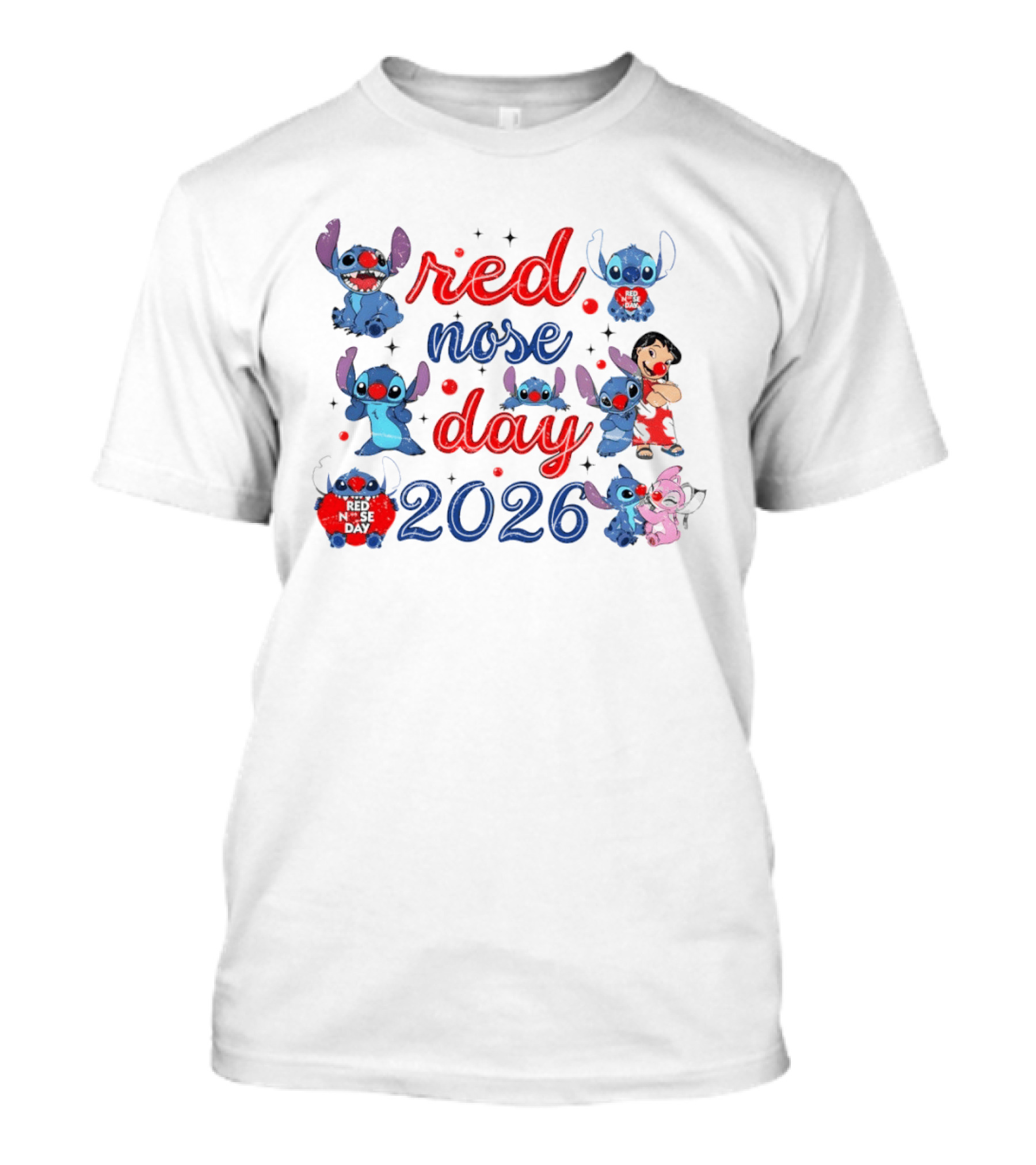 Stitch Red Nose Day 2026 Cartoon Characters Featuring Lilo T-Shirt