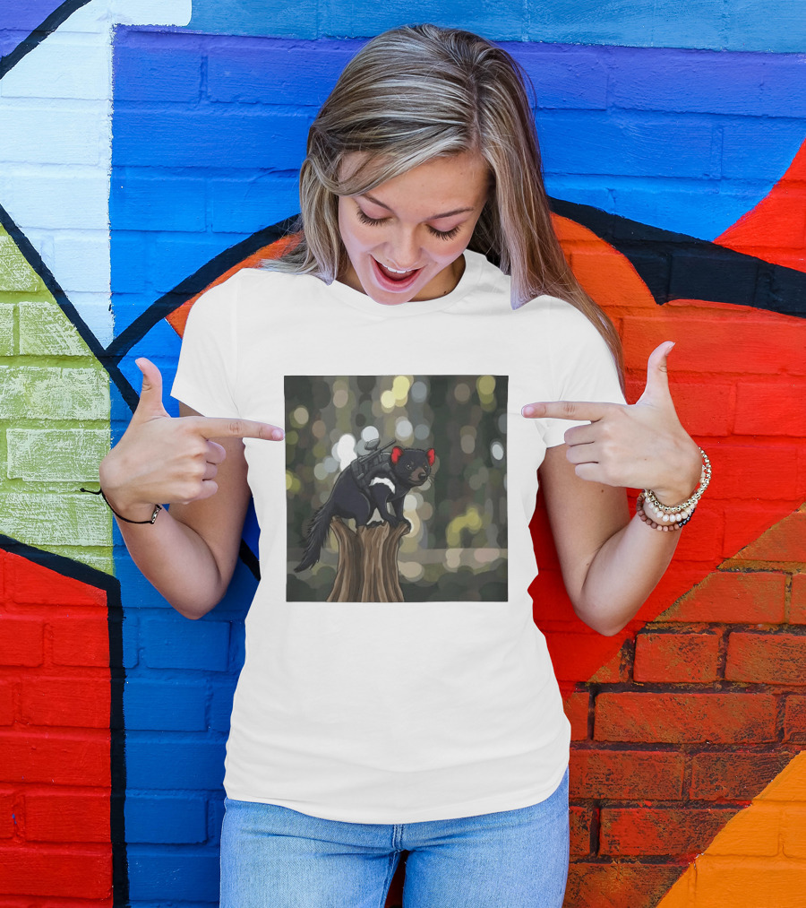 Tasmanian Devil With Machine Gun Cartoon On Tree Stump T-Shirt