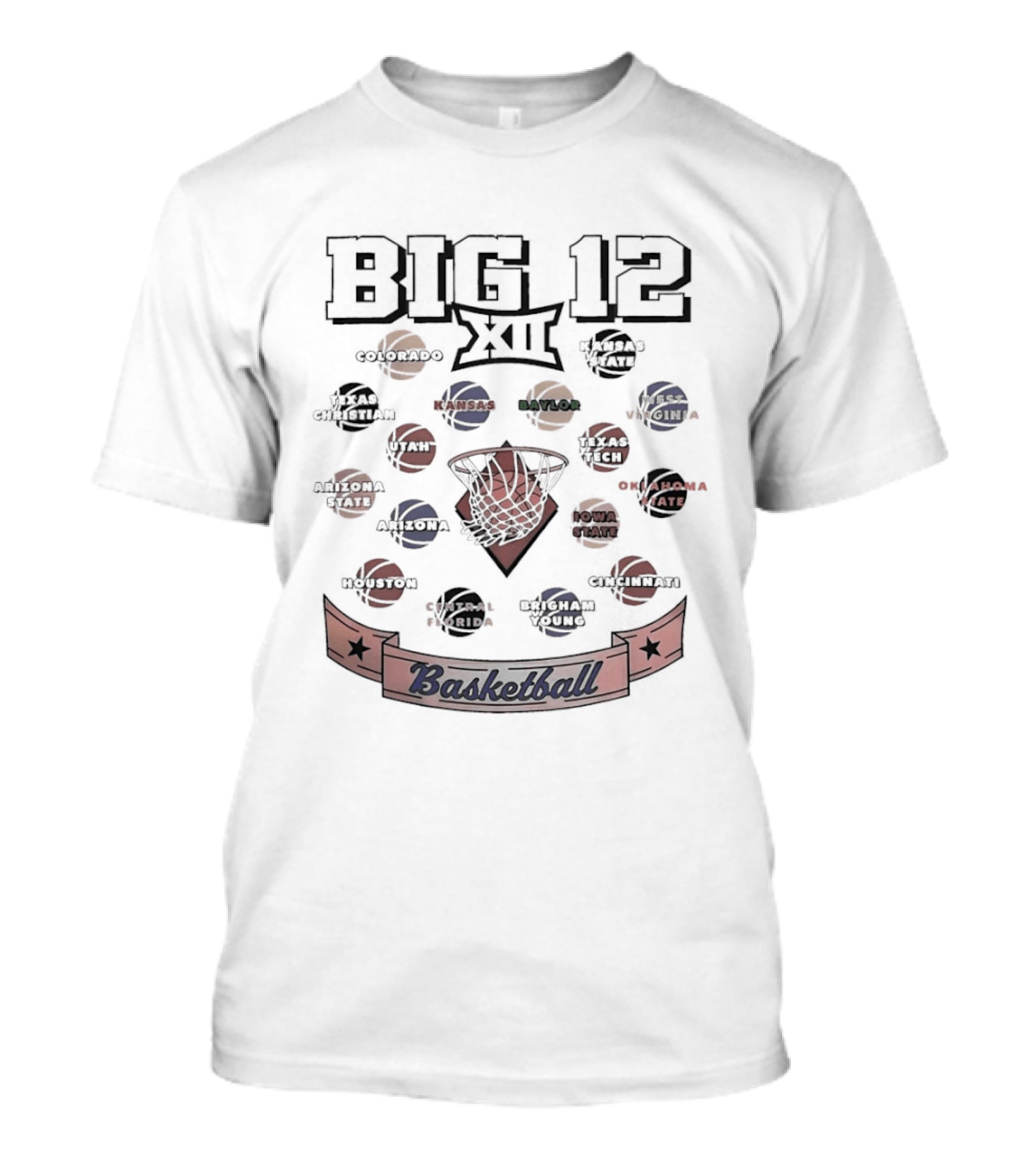 Big 12 Conference Basketball Team Logos Kansas Texas Oklahoma T-Shirt