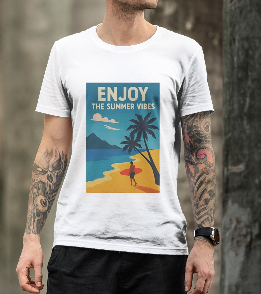 Enjoy The Summer Vibes Ocean Beach Sunset Scene T-Shirt
