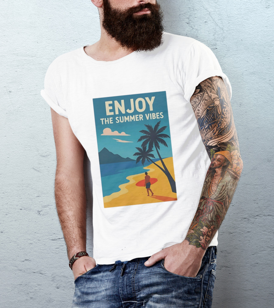 Enjoy The Summer Vibes Ocean Beach Sunset Scene T-Shirt