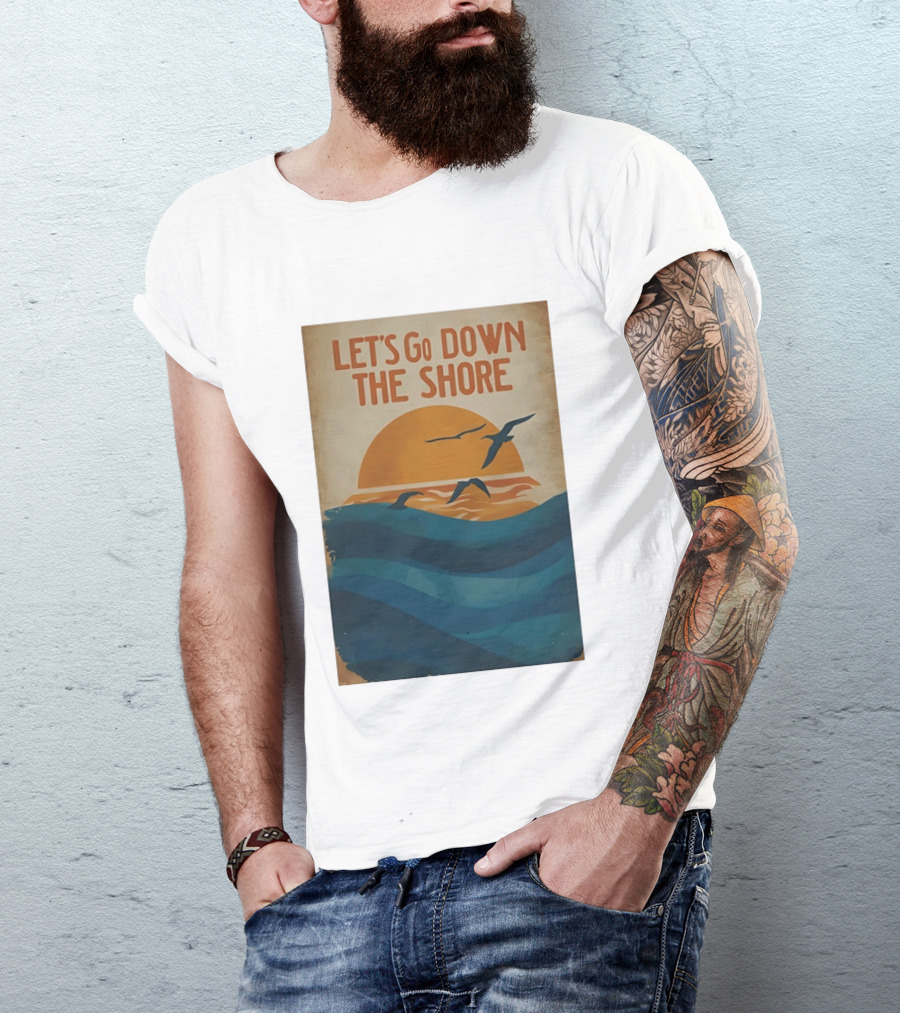 Let's Go Down The Shore Seaside Sunset Ocean Waves And Seagulls T-Shirt