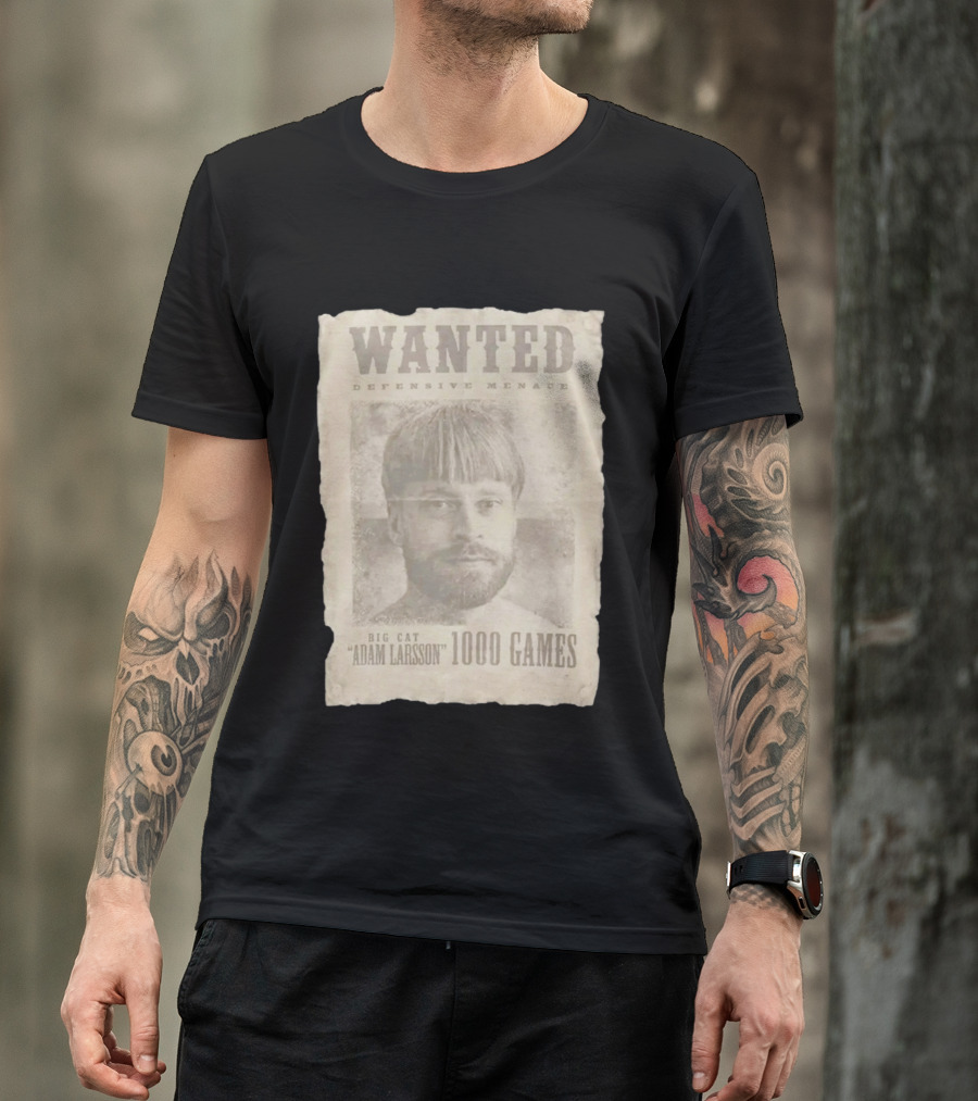 Wanted Defensive Menace Big Cat Adam Larsson 1000 Games T-Shirt