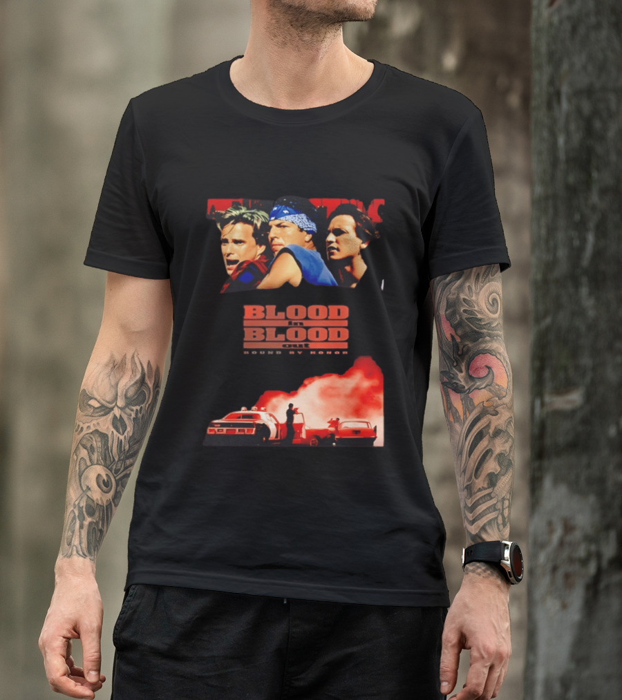 Blood In Blood Out Movie Latino Bound By Honor Dramatic Trio And Intense Action Scene T-Shirt