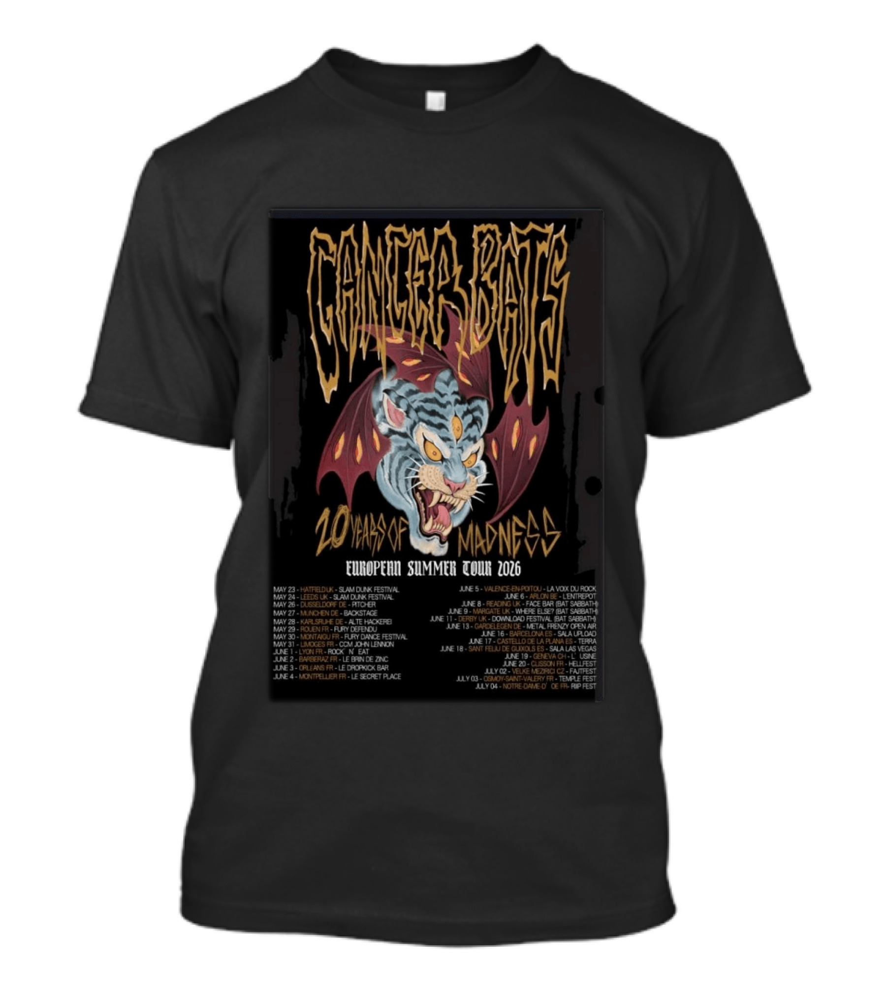 Cancer Bats 20 Years Of Madness European Summer Tour 2026 Dates T-Shirt