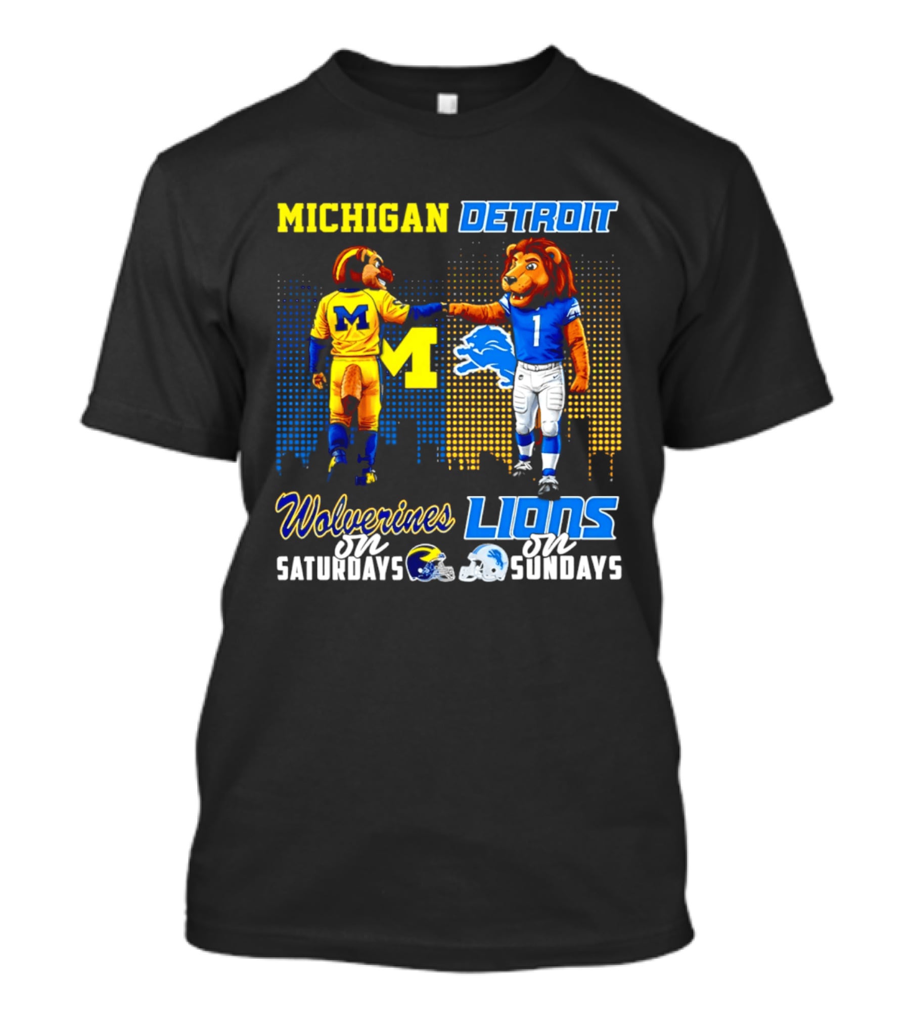 Michigan Wolverines Saturdays Detroit Lions Sundays Skyline T-Shirt