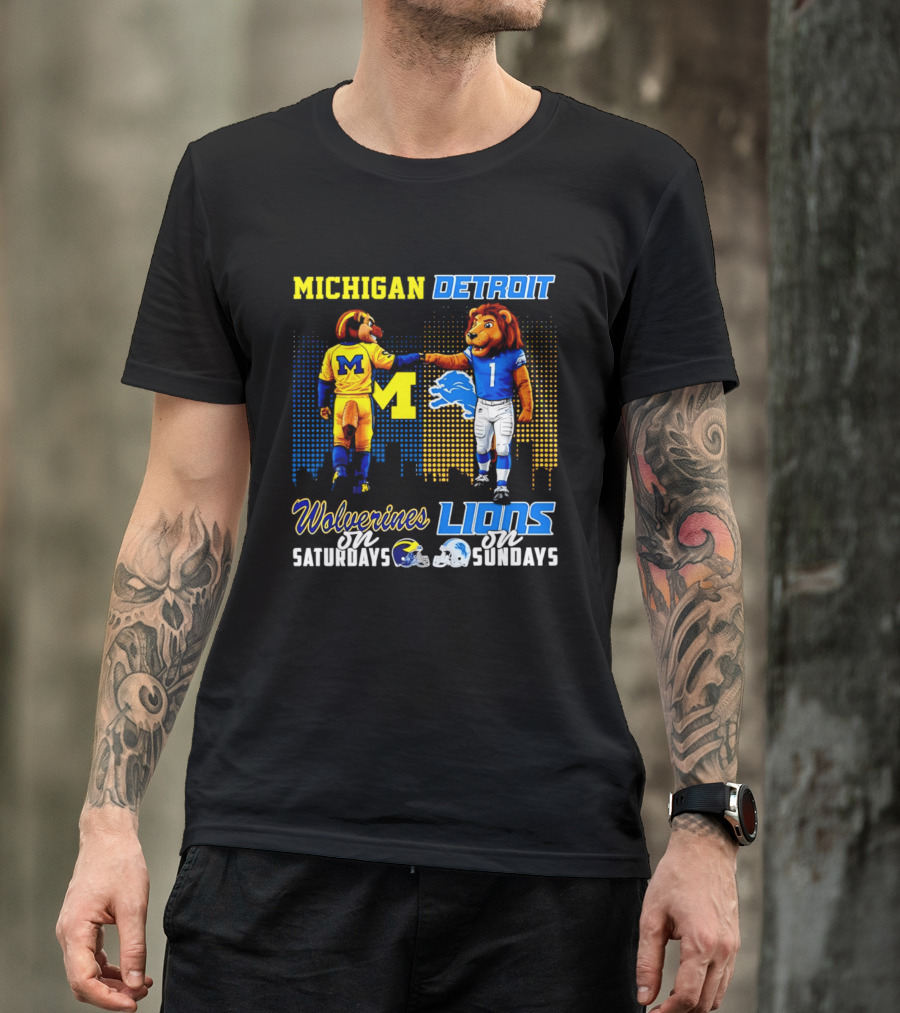Michigan Wolverines Saturdays Detroit Lions Sundays Skyline T-Shirt