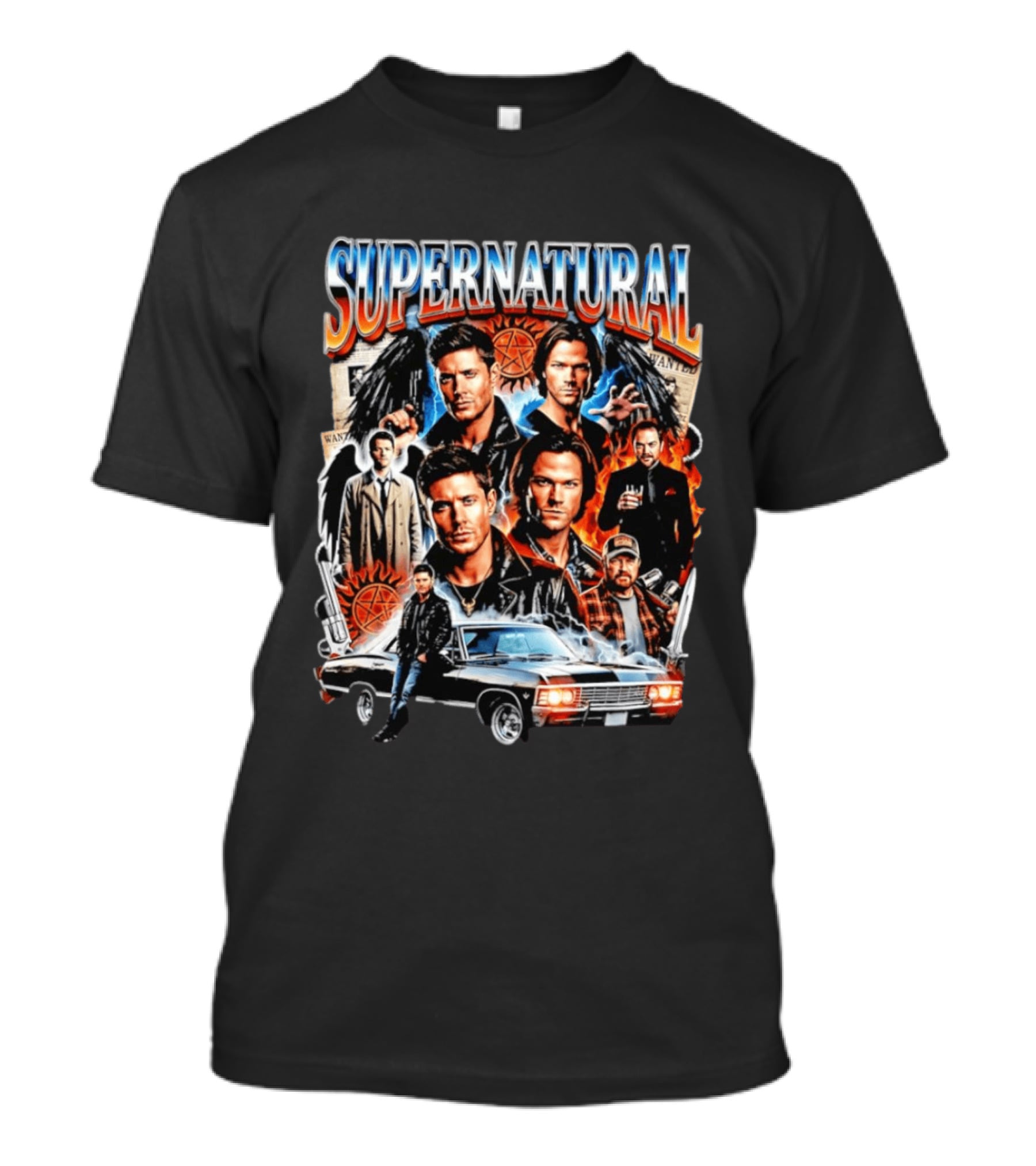 Supernatural Dean Sam Winchester Castiel Crowley Impala 67 Wanted Series T-Shirt