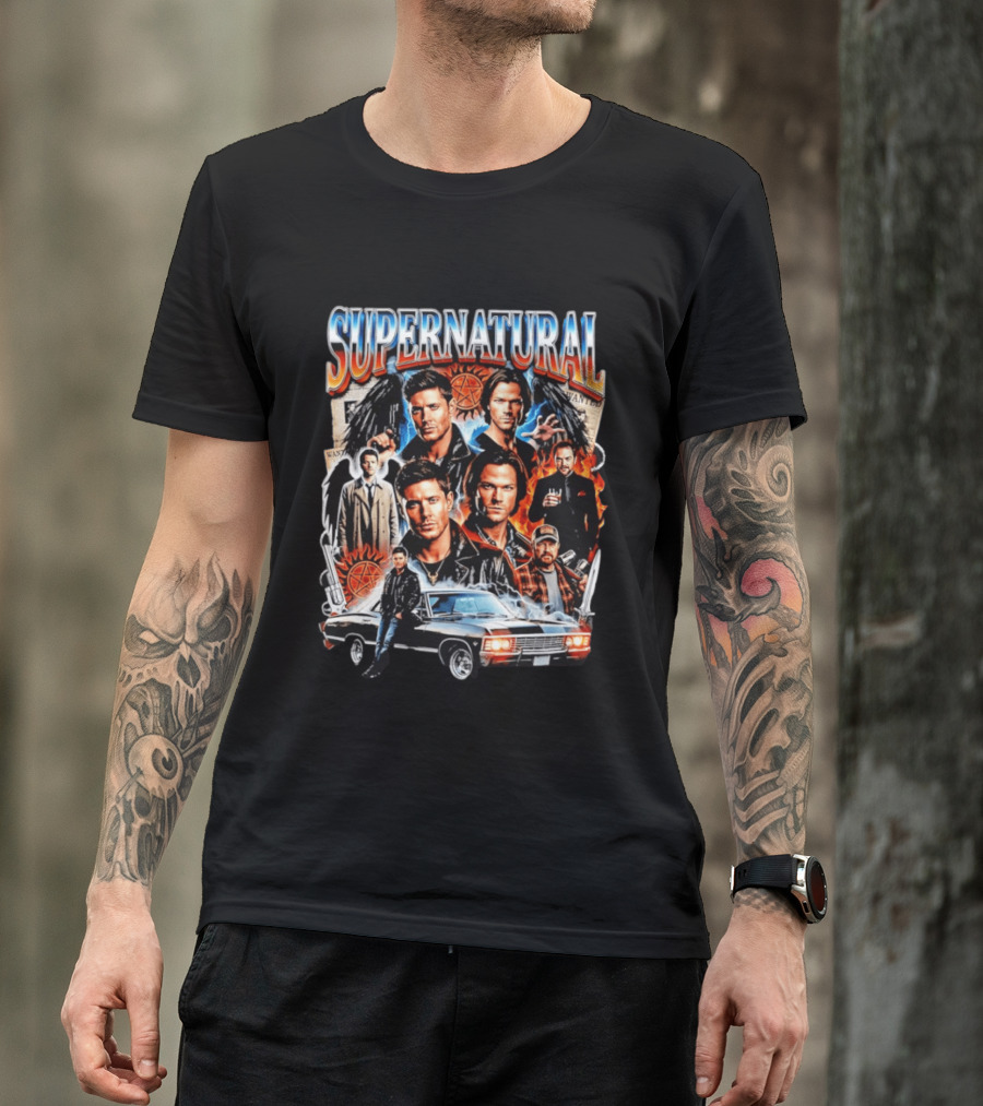 Supernatural Dean Sam Winchester Castiel Crowley Impala 67 Wanted Series T-Shirt