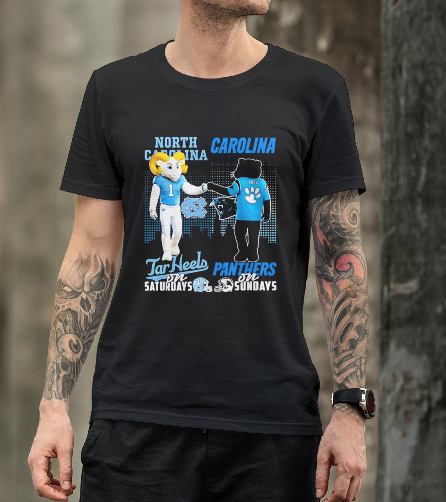 North Carolina Tar Heels Saturdays Carolina Panthers Sundays Skyline T-Shirt
