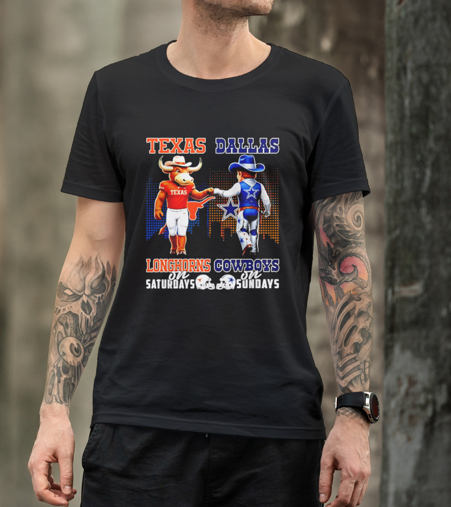 Texas Longhorns Saturdays Dallas Cowboys Sundays Skyline T-Shirt