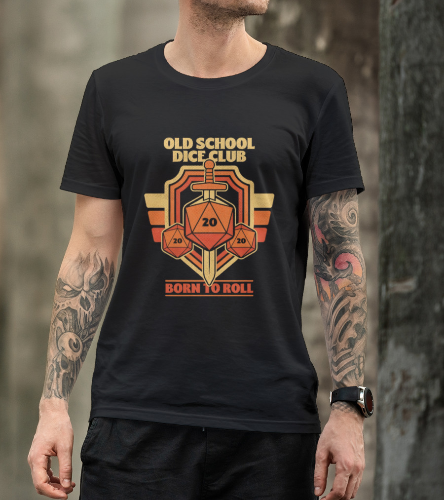Old School Dice Club 20 Sword And Dice Born To Roll T-Shirt