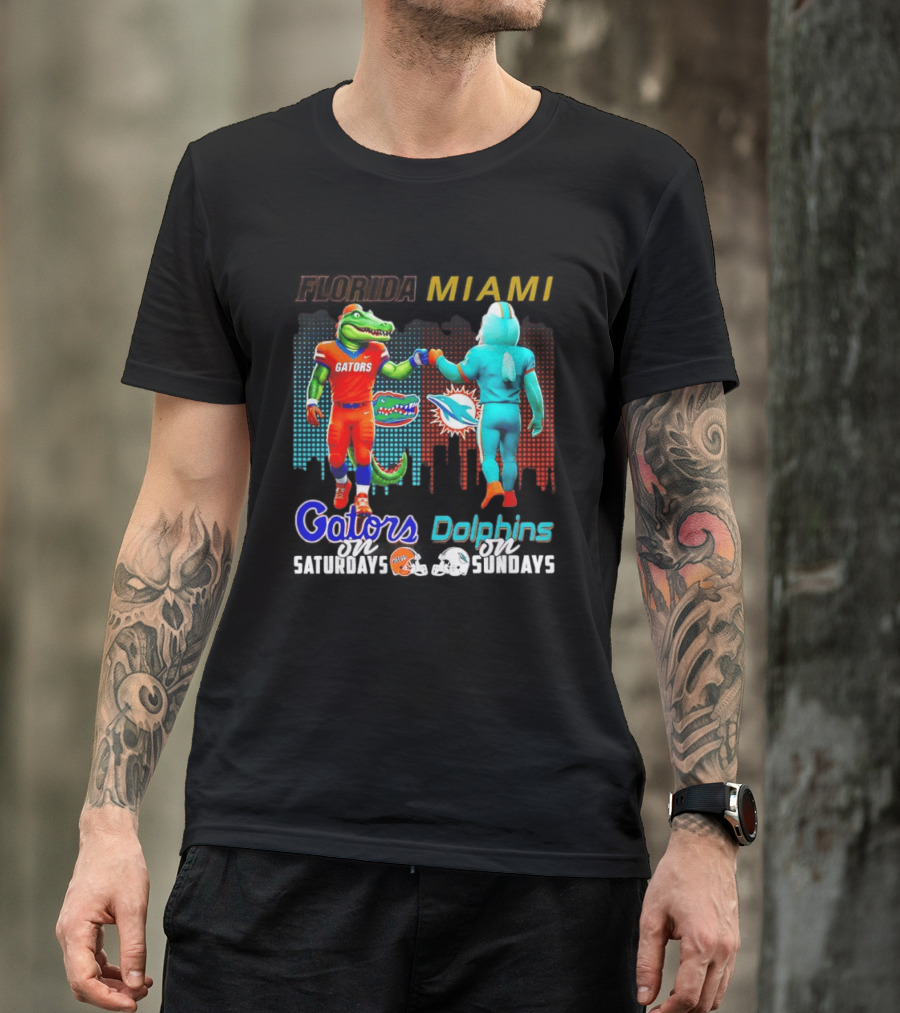 Florida Gators Saturdays Miami Dolphins Sundays Skyline Football Rivalry T-Shirt