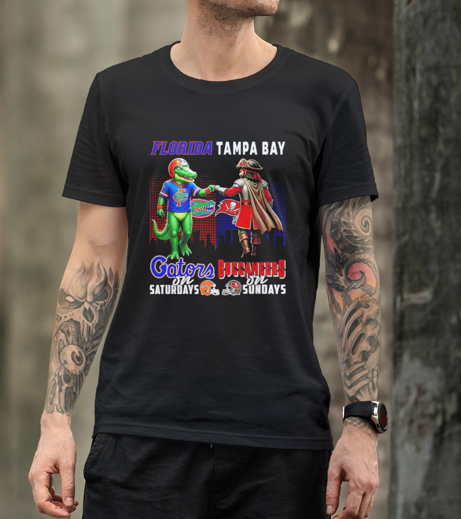 Florida Gators Saturdays Tampa Bay Buccaneers Sundays Fist Bump Skyline T-Shirt