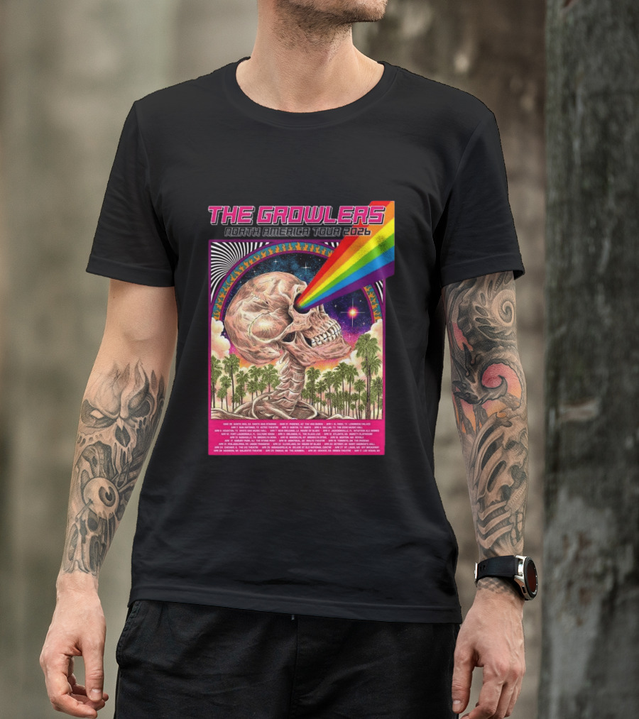 The Growlers North America Tour 2026 Psychedelic Skull With Rainbow Beam T-Shirt