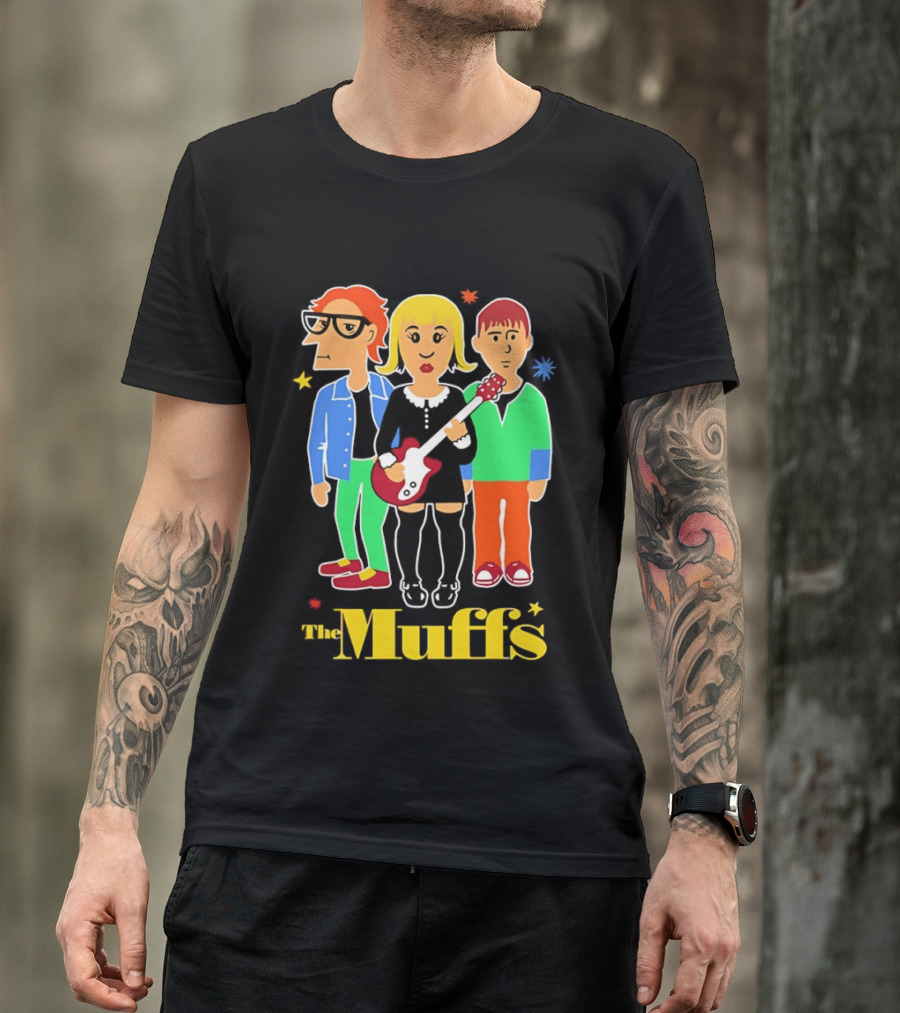 The Muffs Cartoon Characters Ronnie Kim And Roy Playing Guitar T-Shirt