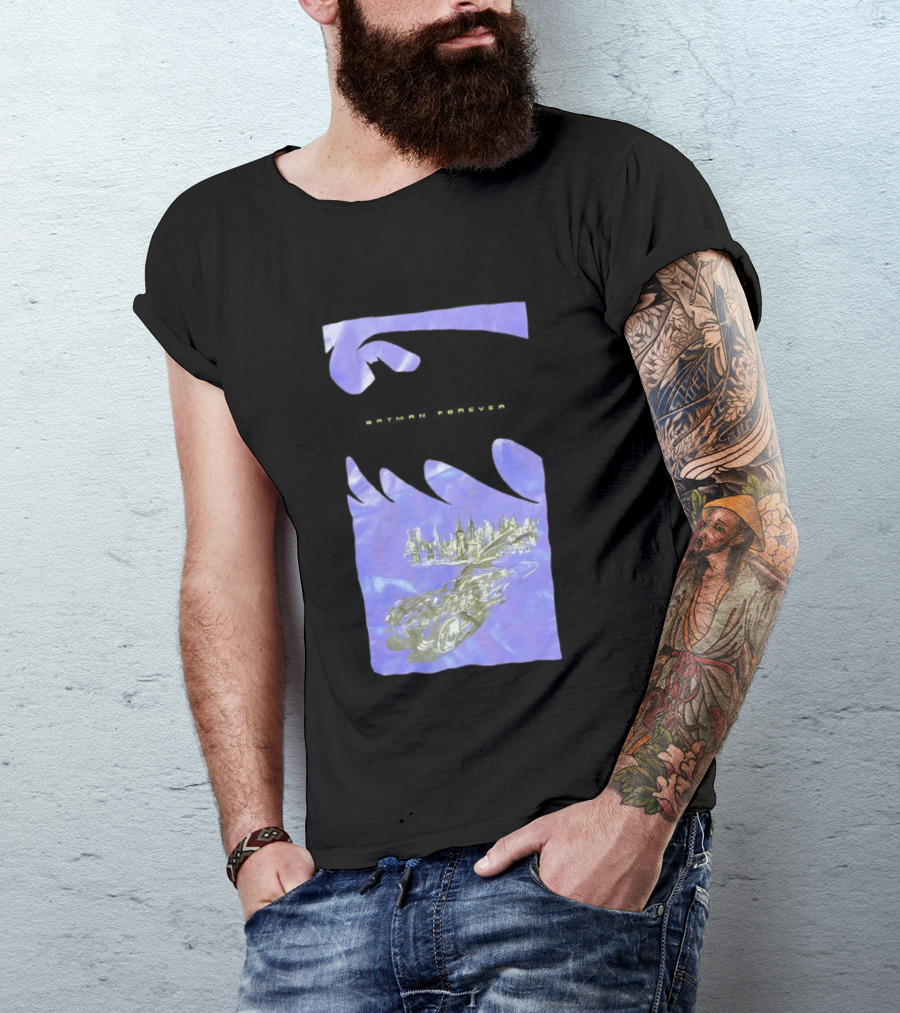 Photos Of A Batman Forever Gotham City Skyline Batmobile T-Shirt