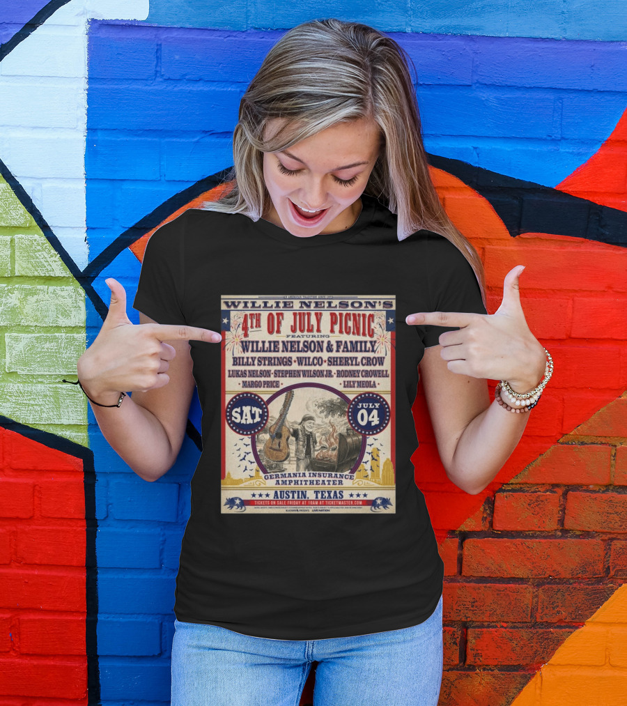 Willie Nelson's 4th Of July Picnic Willie Nelson & Family Billy Strings Wilco Sheryl Crow Austin Texas Germania Insurance Amphitheater July 4 2026 T-Shirt