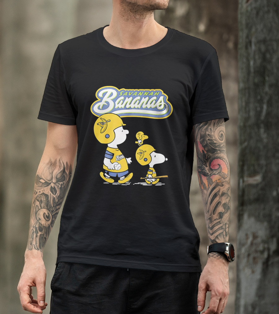 Savannah Bananas Snoopy Peanuts Baseball Player Helmet Bat T-Shirt