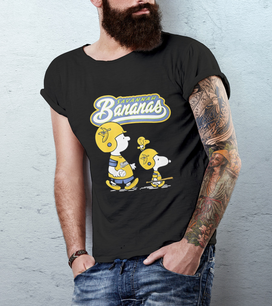 Savannah Bananas Snoopy Peanuts Baseball Player Helmet Bat T-Shirt