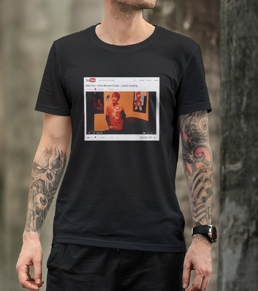 Justin Bieber Singing Chris Brown Cover YouTube Screenshot 38 Million Views T-Shirt