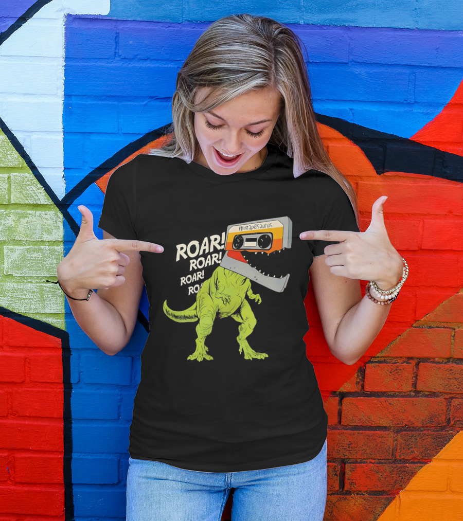 Mixtapesaurus Dinosaur Roar Mixtape Cassette Head T-Shirt