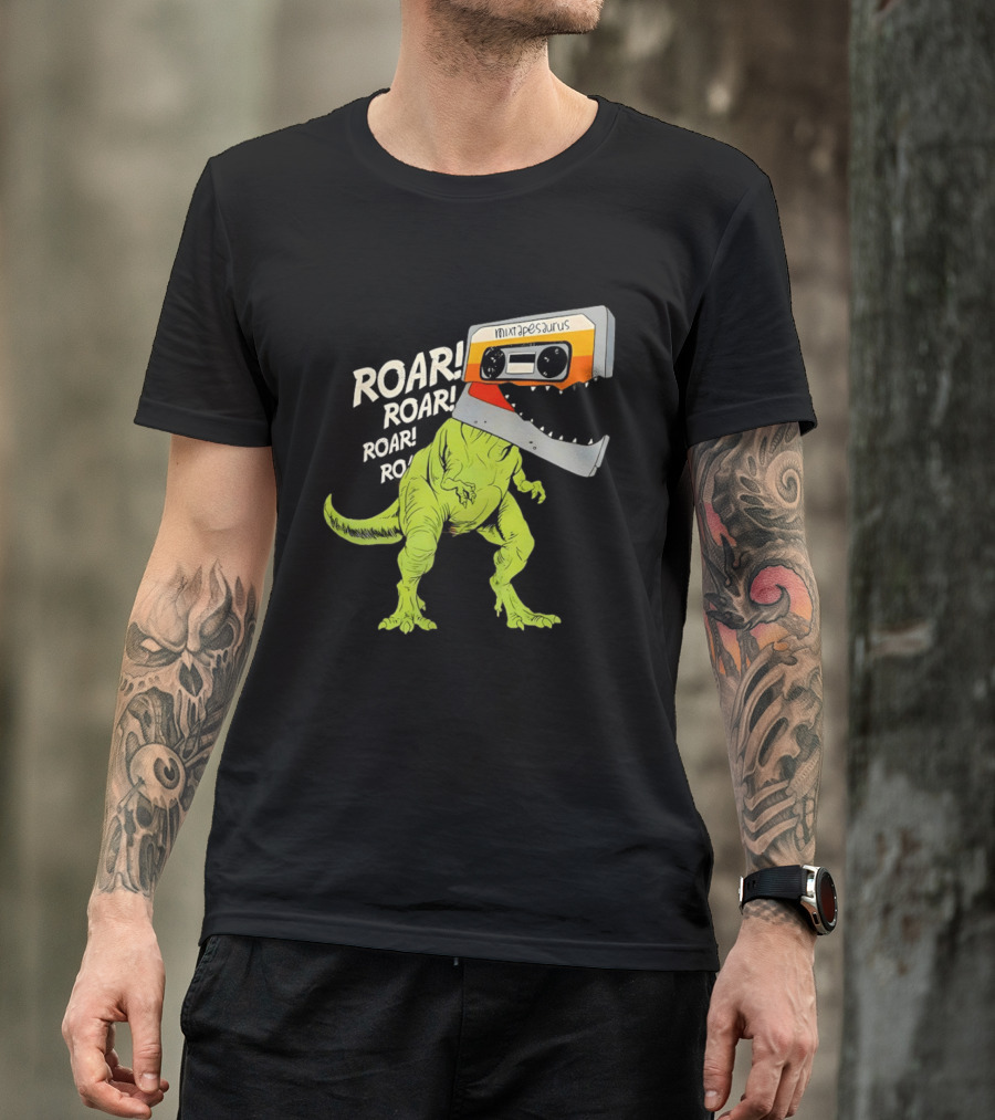 Mixtapesaurus Dinosaur Roar Mixtape Cassette Head T-Shirt
