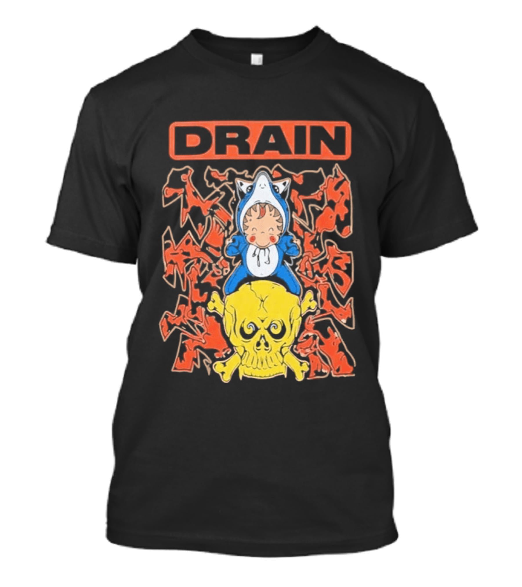Drain Is Your Friend Tour 2026 Skull Shark Rider Skull T-Shirt