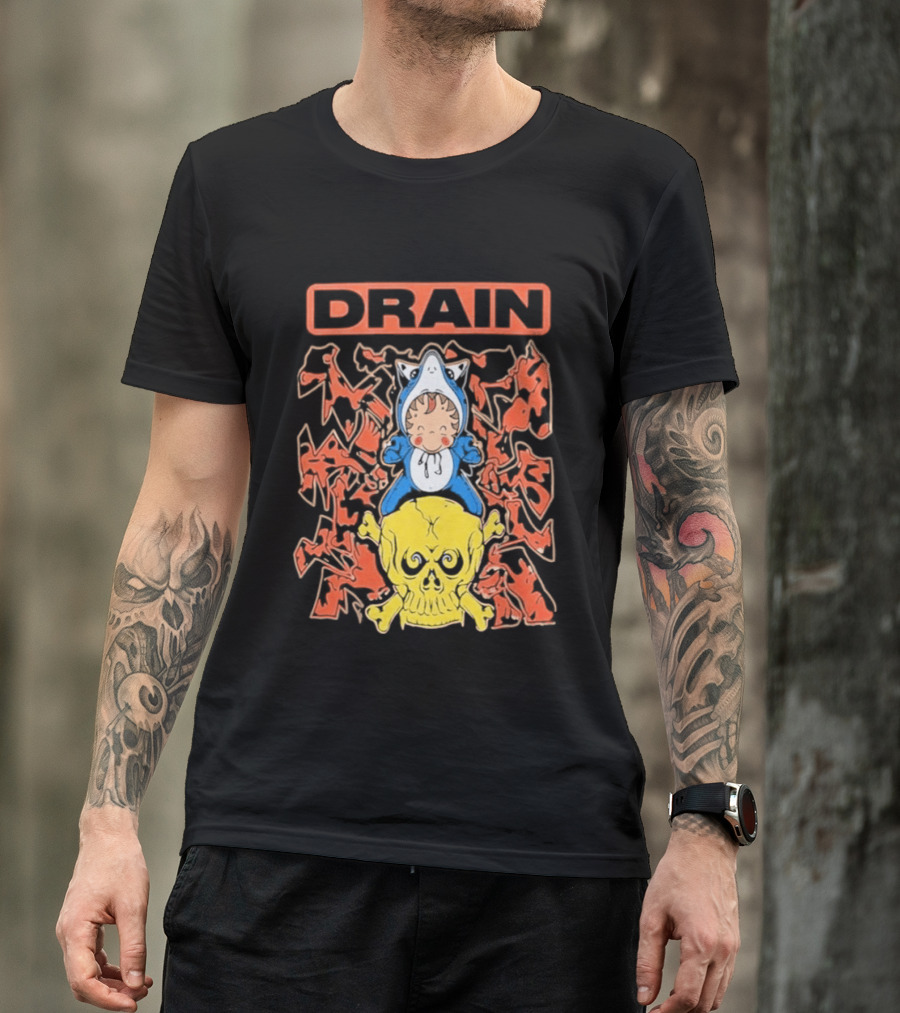 Drain Is Your Friend Tour 2026 Skull Shark Rider Skull T-Shirt