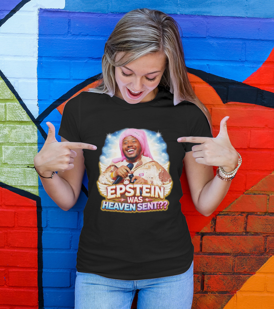 Epstein Was Heaven Sent Pink Hat Smiling Man With Microphone And Camouflage Jacket T-Shirt