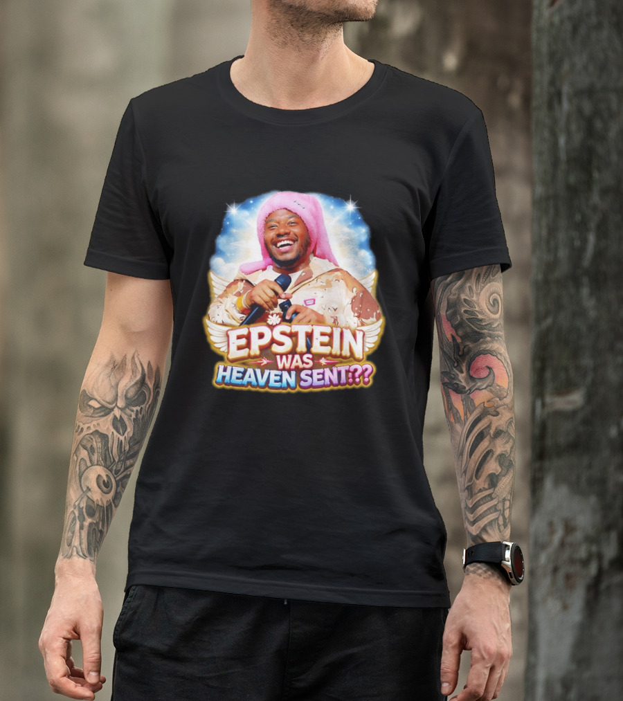 Epstein Was Heaven Sent Pink Hat Smiling Man With Microphone And Camouflage Jacket T-Shirt