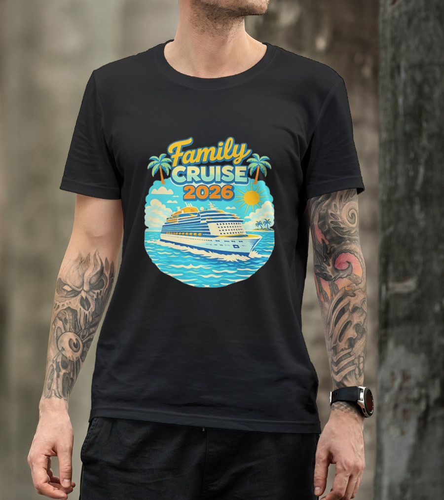 Family Cruise 2026 Vacation Matching Travel Trip Ship Ocean Palm Trees Sun T-Shirt