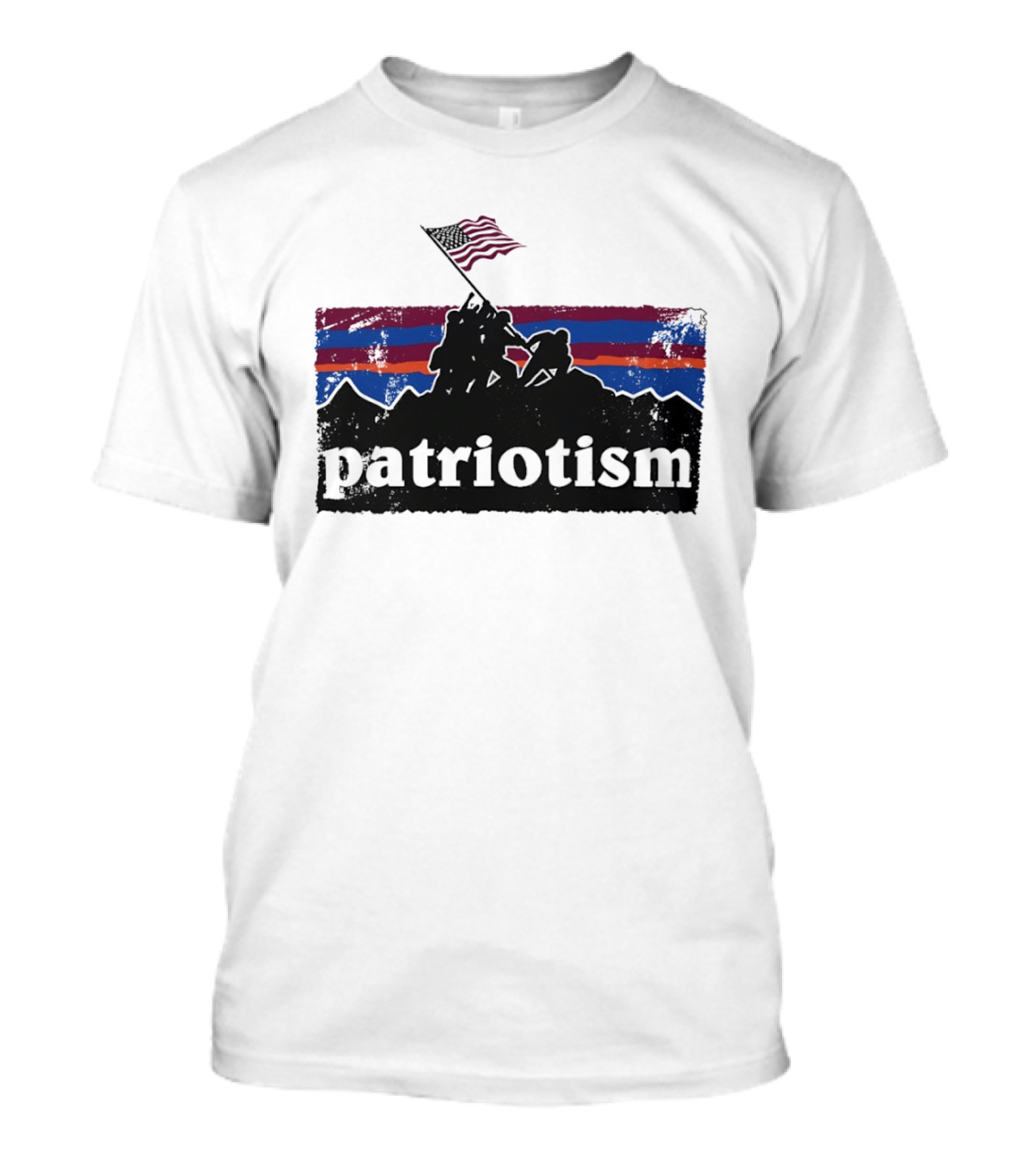 Patriotism Battle Of Iwo Jima Holding US Flag Mountain T-Shirt