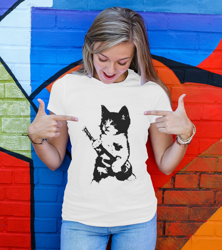 Rockstar Kitten Cat Playing Guitar Feline Musician T-Shirt
