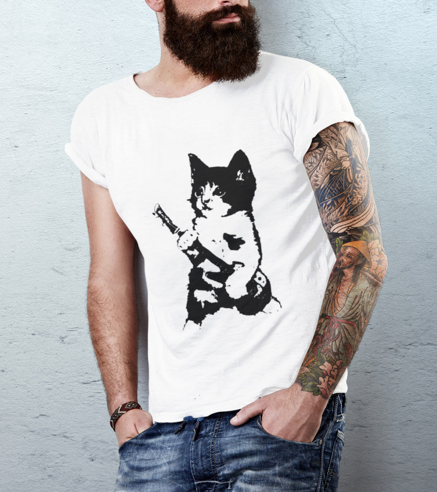 Rockstar Kitten Cat Playing Guitar Feline Musician T-Shirt