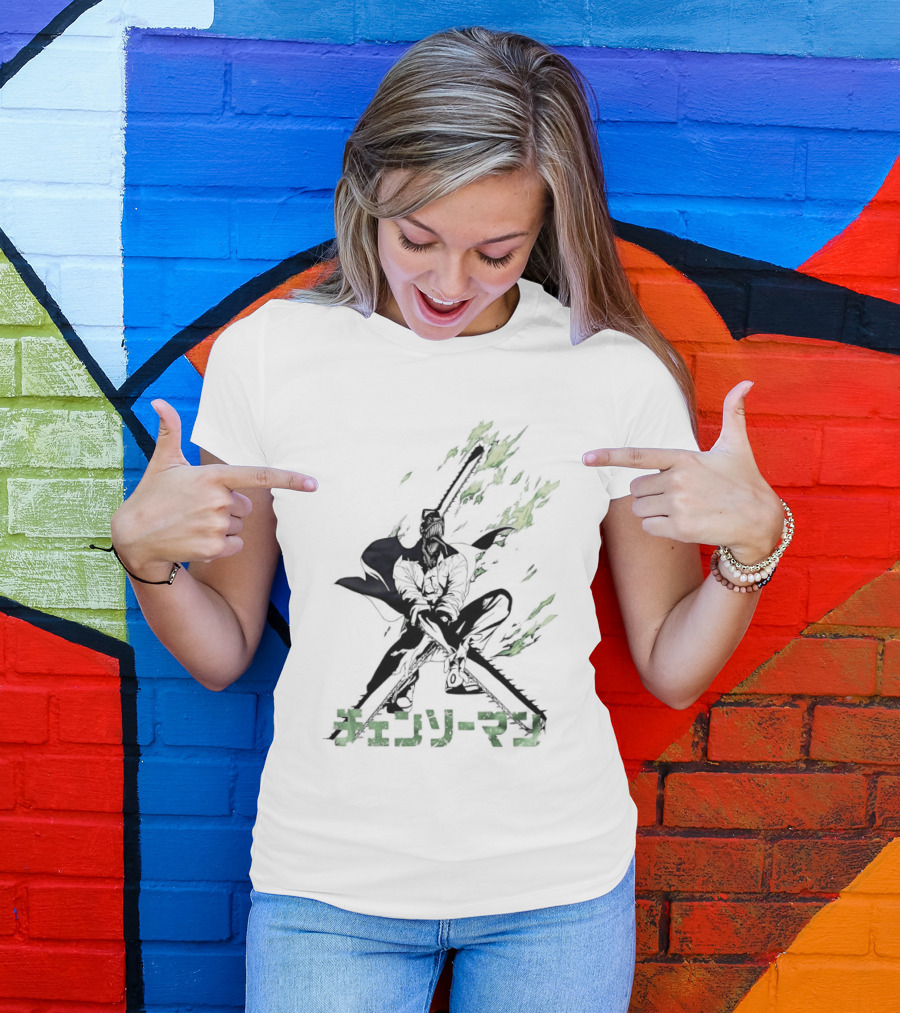 Chainsaw Man Katana Duel Anime Flames Japanese T-Shirt
