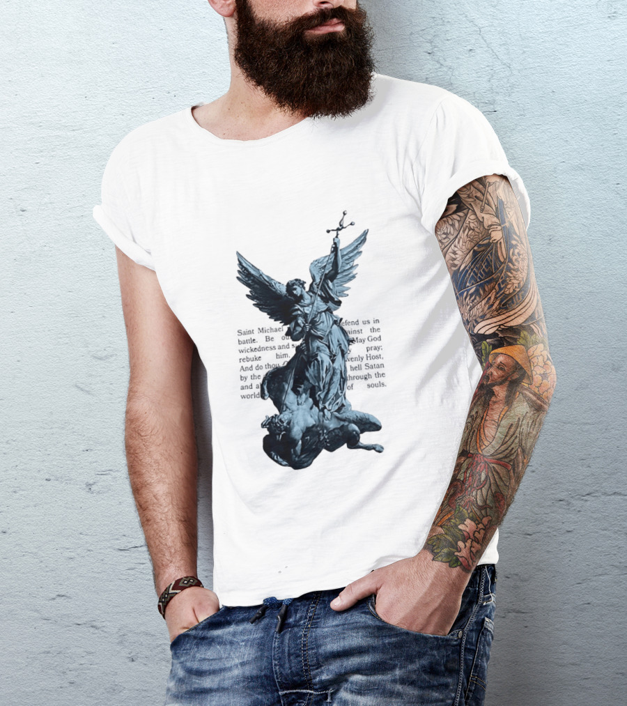 Saint Michael Overcoming Satan With Sword And Wings T-Shirt