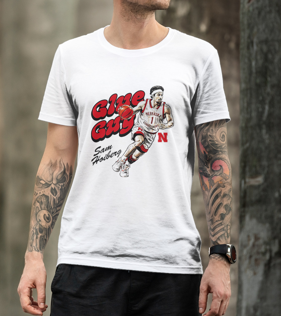 Nebraska Cornhuskers Glue Guy Sam Hoiberg Cartoon Basketball Player T-Shirt