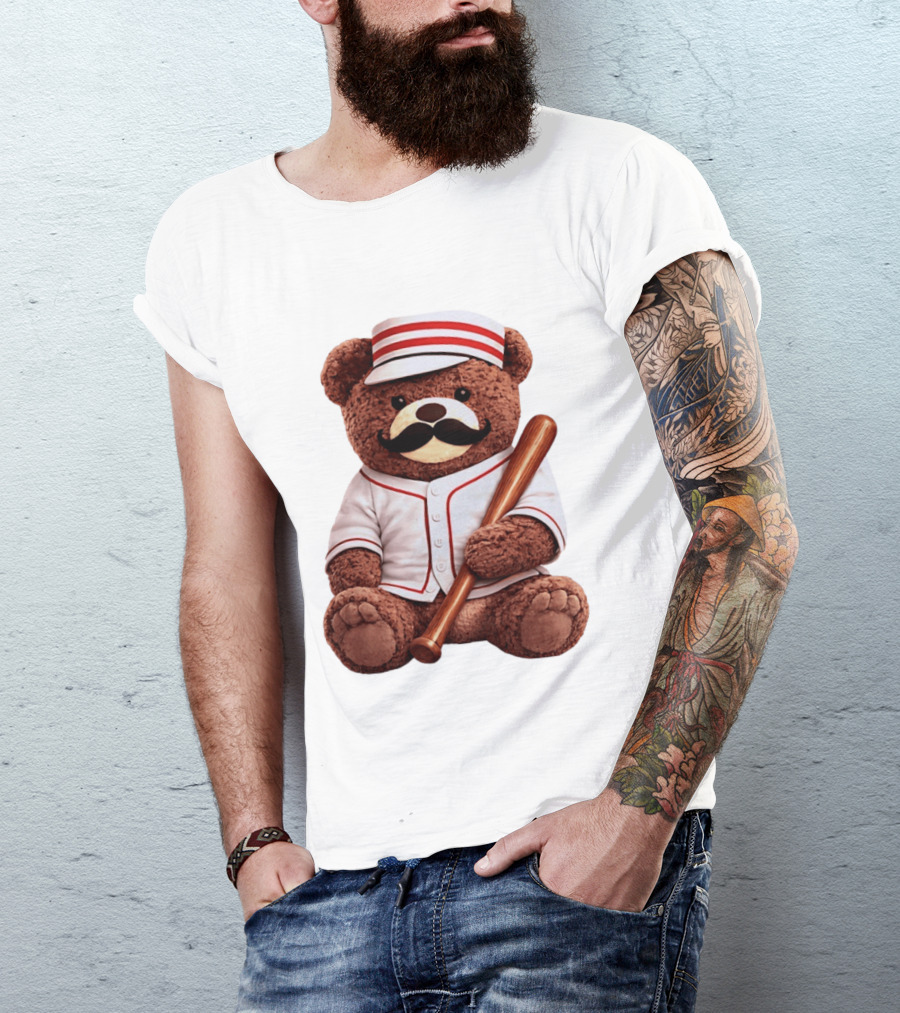 Teddy Bear Baseball Player With Bat And Jeyser Striped Uniform T-Shirt