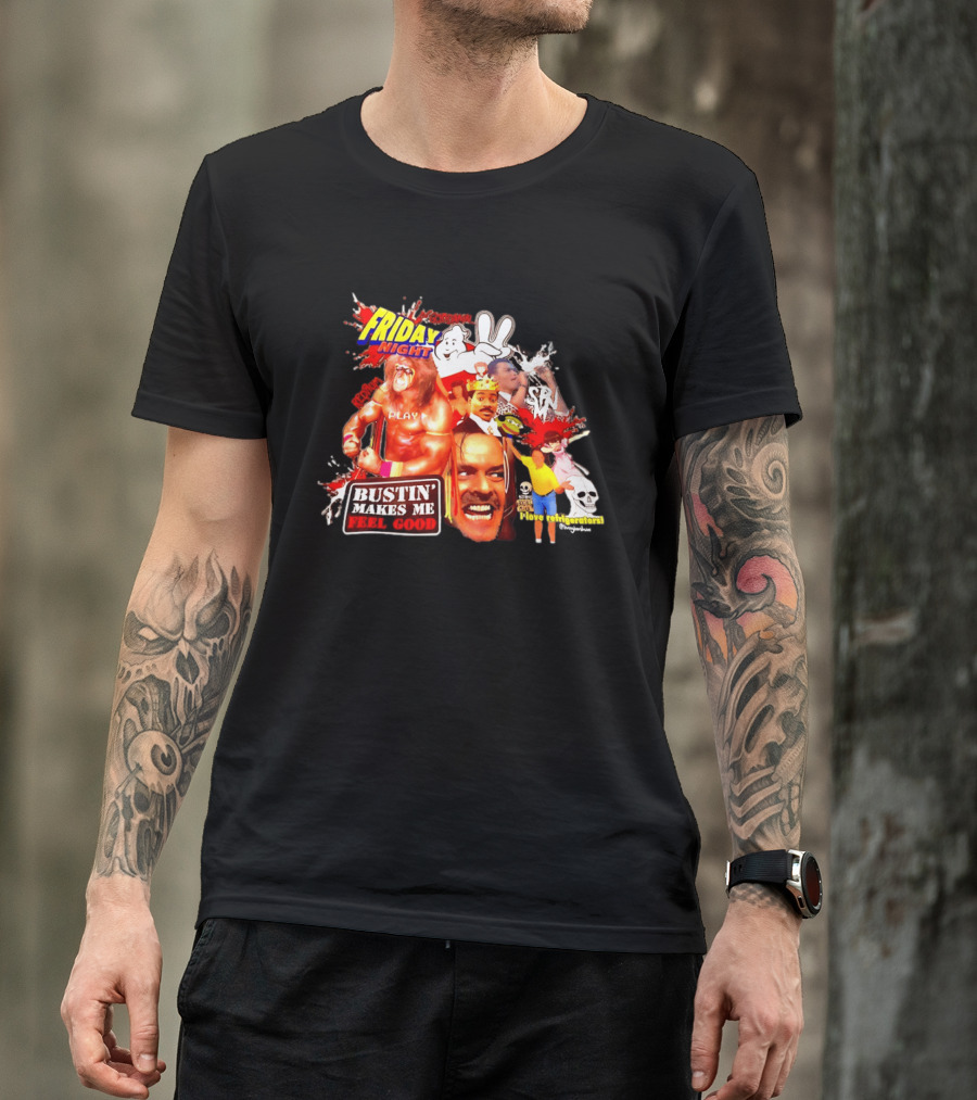 Friday Night Spook Man Bustin' Makes Me Feel Good Skeleton Lovers Retro Stars T-Shirt