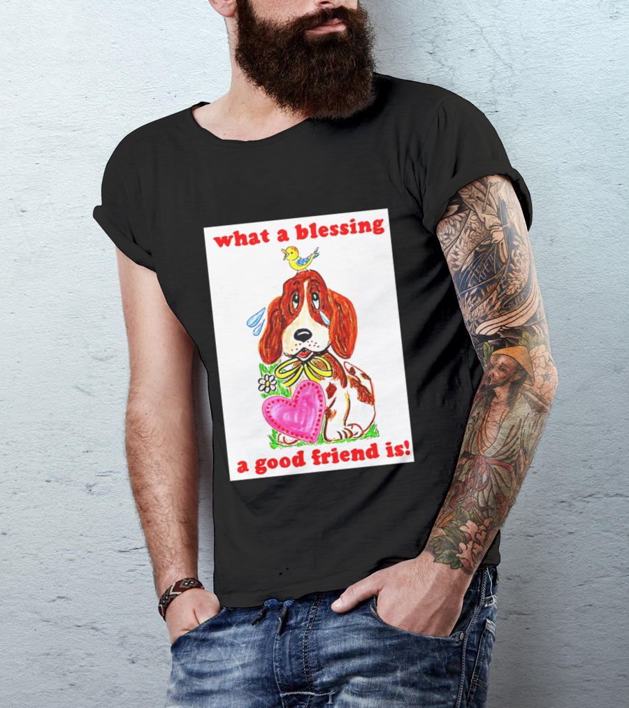 What A Blessing A Good Friend Is Dog And Bird Cartoon T-Shirt