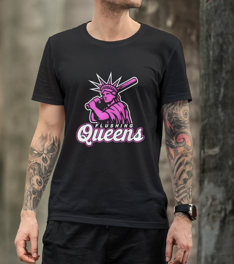 Flushing Queens Statue Of Liberty Baseball Bat Icon Mets T-Shirt