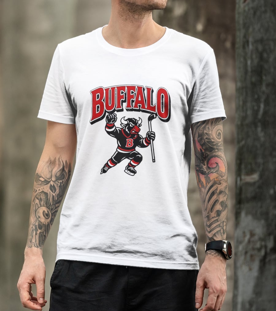 Buffalo Sabres Hockey Bull Holding Stick Retro Sports Team T-Shirt