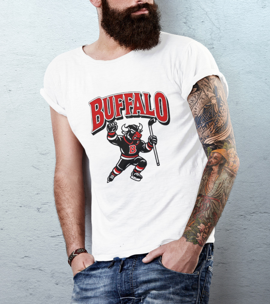 Buffalo Sabres Hockey Bull Holding Stick Retro Sports Team T-Shirt