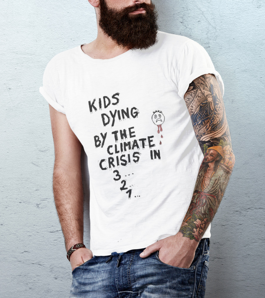 Kids Dying By The Climate Crisis In 3 2 1 Red Paintbrush Drawing T-Shirt